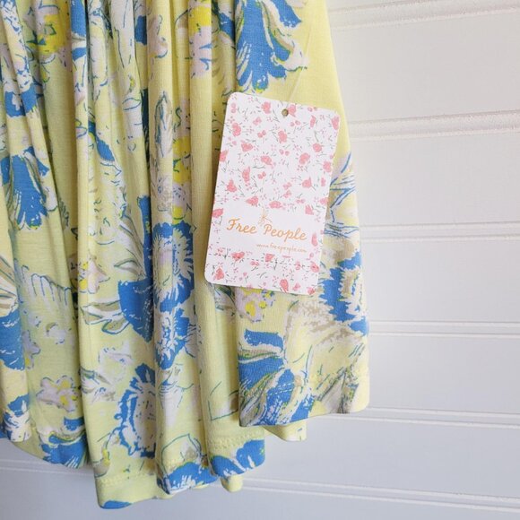 Free People Top Small Baja Babe Yellow Floral Cold Shoulder Flowy Blouse NEW - Picture 3 of 6